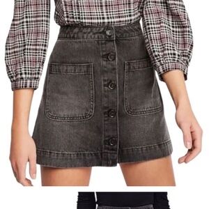 We The Free Don't Get Me Wrong Super High Rise Black Denim Skirt